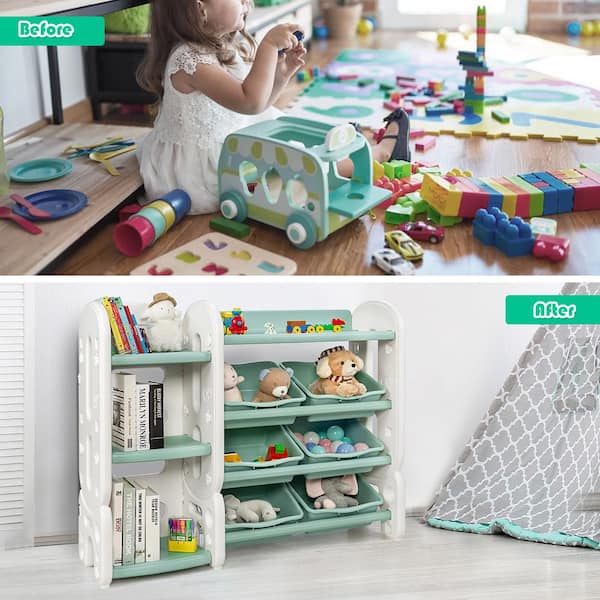  Qaba Kids Toy Storage Organizer with Detaching Sections for Corner  Storage, Lightweight Toy Shelf for Kids with Large Capacity, Bin Storage  Shelf, Green : Home & Kitchen