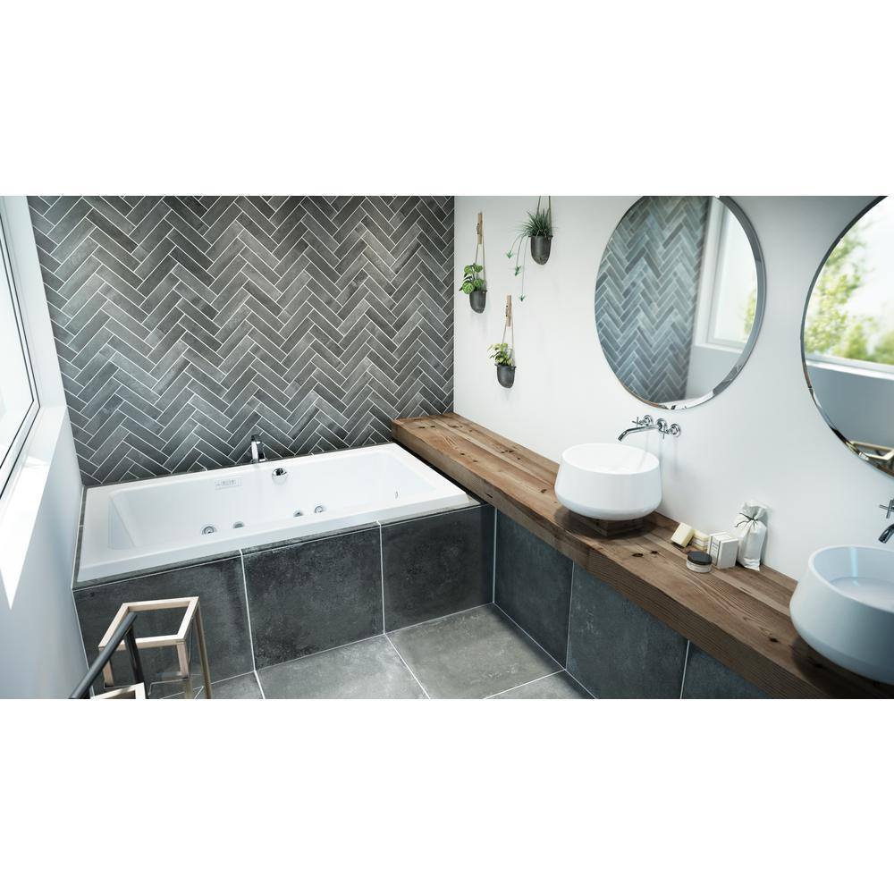 Sia White Acrylic Rectangular Drop-In Bathtub with Jets