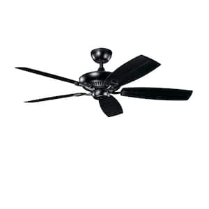 Canfield Patio 52 in. Outdoor Satin Black Downrod Mount Ceiling Fan with Pull Chain for Patios or Porches