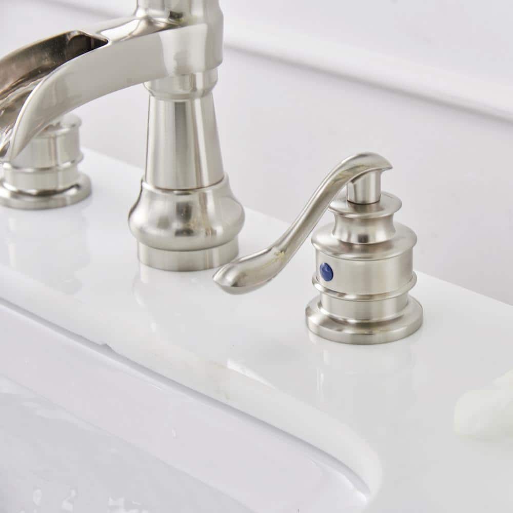 Brushed Nickel 8-Inch Widespread Waterfall Bathroom Faucet with Lever Handles