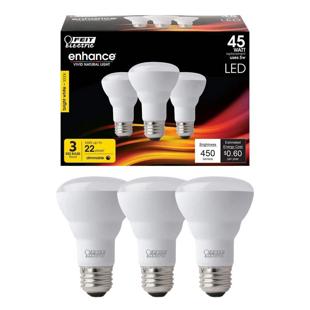 45-Watt Equivalent R20 Dimmable CEC Title 20 90+ CRI E26 Flood LED Light Bulb, Bright White 3000K(3-Pack)
