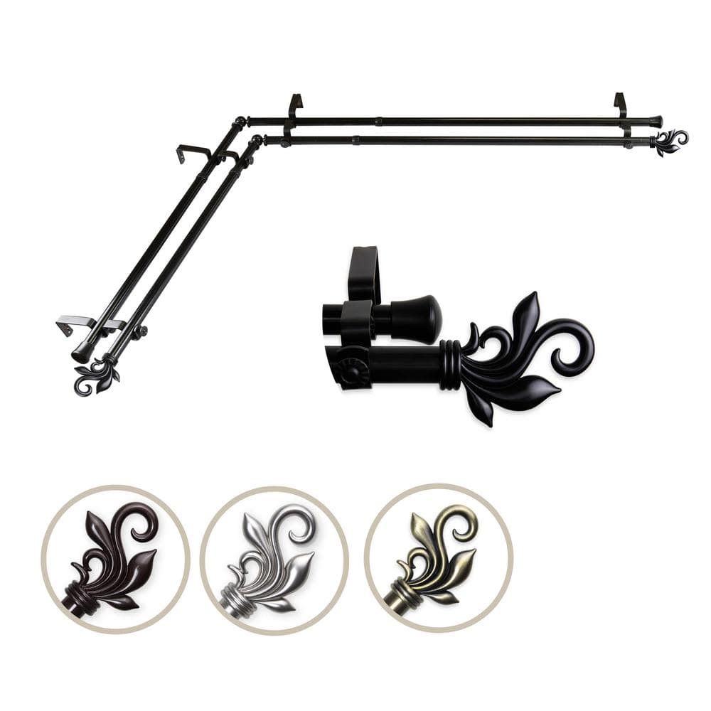 "13/16"" Dia Adjustable 28"" to 48"" Double Corner Window Curtain Rod in Black with Delilah Finials" price history on PriceWatchPro
