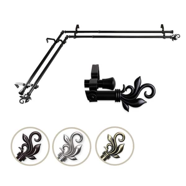 Rod Desyne 13/16" Dia Adjustable 66" to 120" Double Corner Window Curtain Rod in Black with Delilah Finials