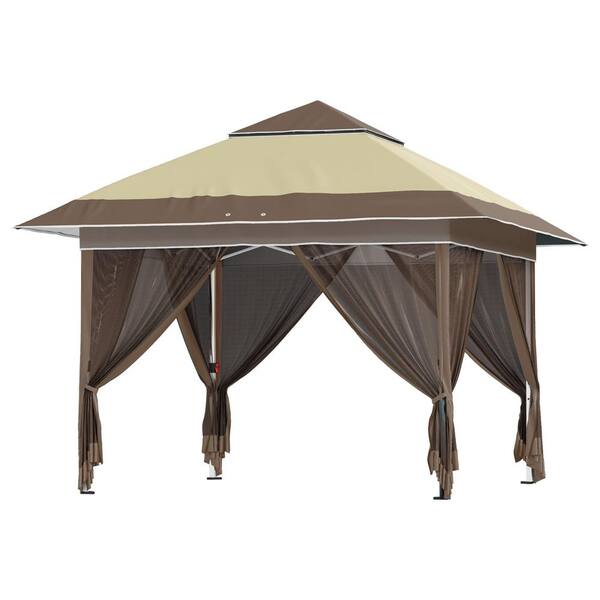 12 ft. x 12 ft. Pop Up Gazebo Outdoor Canopy Shelter, Instant Patio Sun Shade Canopy Tent with 4 Sandbags, Khaki