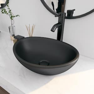 Eclisse 16 in. x 13 in. Matte Black Vitreous China Oval Bathroom Vessel Sink