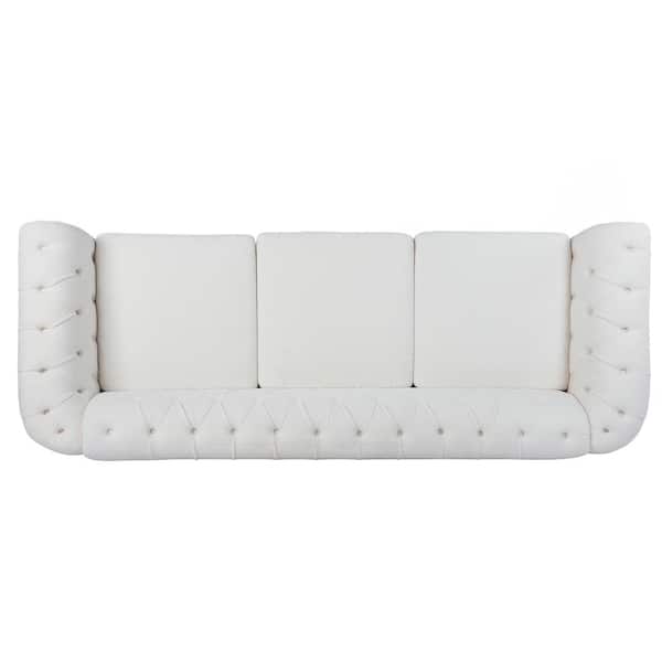 84 PU Leather Seat Cushions Three Seater Sofa Traditional Rolled Arm  Chesterfield Sofa with Wood Legs and Nailheads Finish - Yahoo Shopping