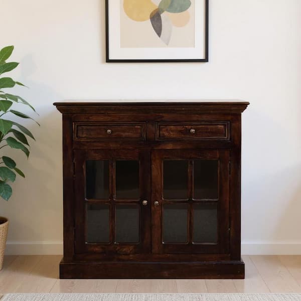 35 in. Brown 0-Bottle 35 in. W Accent Cabinet with Two Doors and Two Drawers