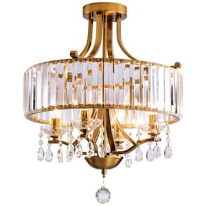 Janson 16.5 in. 4-Light Classic Glam Brass Flush Mount with Crystal Pendant Accent
