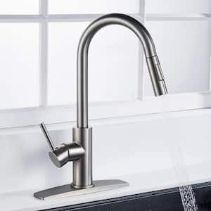 Single Handle Pull Down Sprayer Kitchen Faucet with Plastic Sprayer in Brushed Nickel