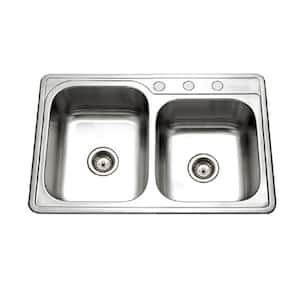 Glowtone Series Drop-In Stainless Steel 33 in. 3-Hole Double Bowl Kitchen Sink