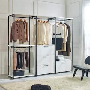 Fiona 96 in. W White Freestanding Walk in Wood Closet System with Metal Frame