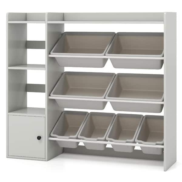 Kids Toy Storage Bookshelf 39.5 in. with 8 Storage Bins Single-Door Cabinet Anti-Toppling ASTM CPSIA