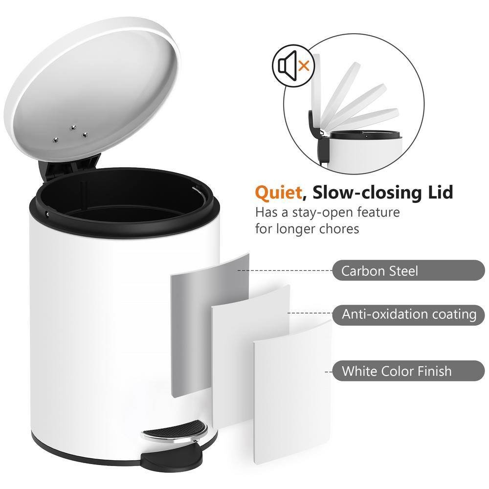 White Metal Step-On Trash Can Combo with Pedal