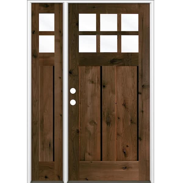 Krosswood Doors 50 in. x 80 in. Knotty Alder Right-Hand/Inswing 6-Lite Beveled Clear Glass Espresso Stain Wood Prehung Front Door w/LSL