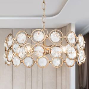 Gold Glam Chandelier, Modern 3-Light Brass Gold Drum Chandelier Island Round Pendant Ceiling Light with Crystal Drops