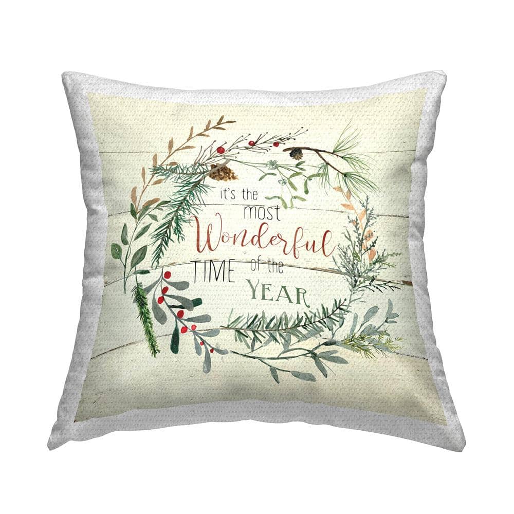 Wonderful Time of Year Holiday Botanicals Wreath Beige Square Outdoor Throw Pillow price history on PriceWatchPro