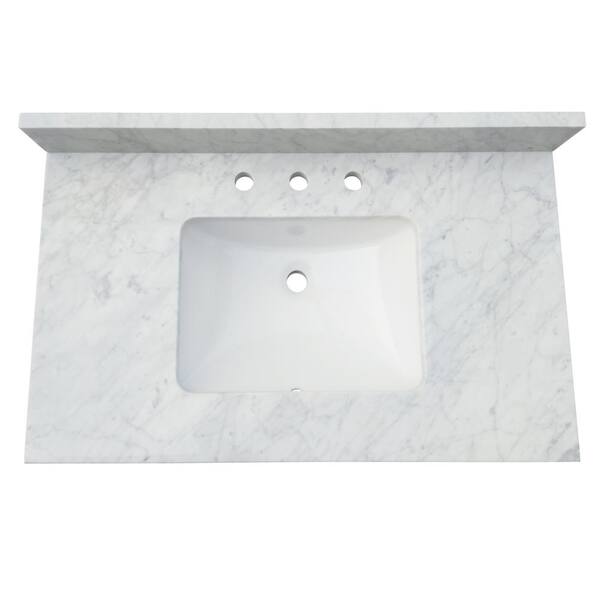 37 in. W x 22 in. D x 1 in. H Bianco Carrara White Marble Vanity Top with White Basin