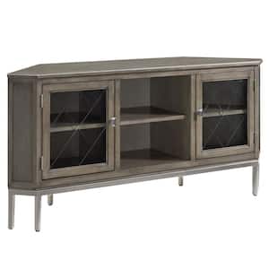 57 in. Gray Corner TV Stand with Pewter Metal Base for 62 in. TV's