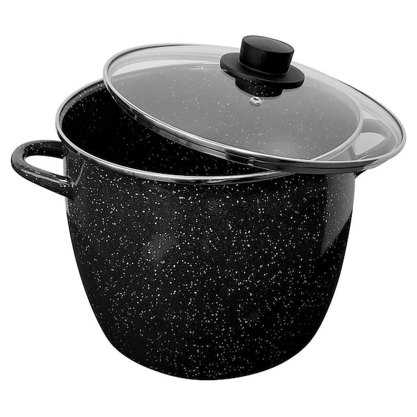 EKCO EOS 8 qt. Enamel on Steel Stock Pot in Black with Lid