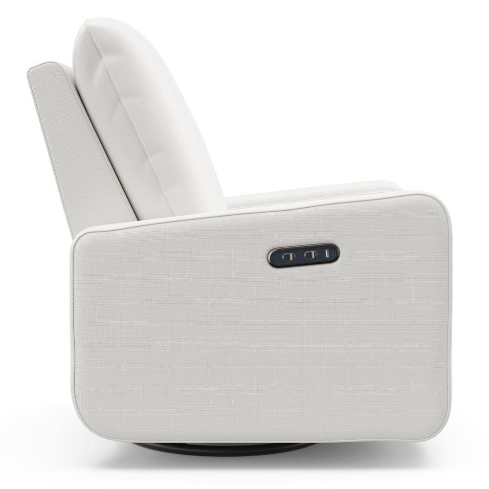 Ivory Basketweave Fully Upholstered Power Recliner Swivel Glider