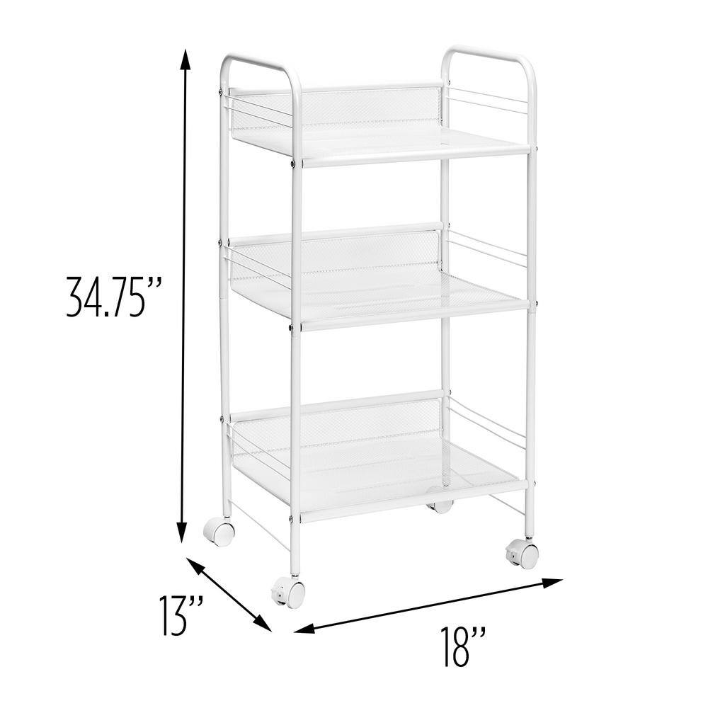 White 3-Tier Steel Wire Rolling Storage Cart with Lockable Casters