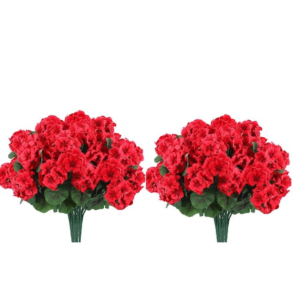 Unbranded 13 in. Red Indoor/Outdoor Artificial Flower Geranium 12 Bundles