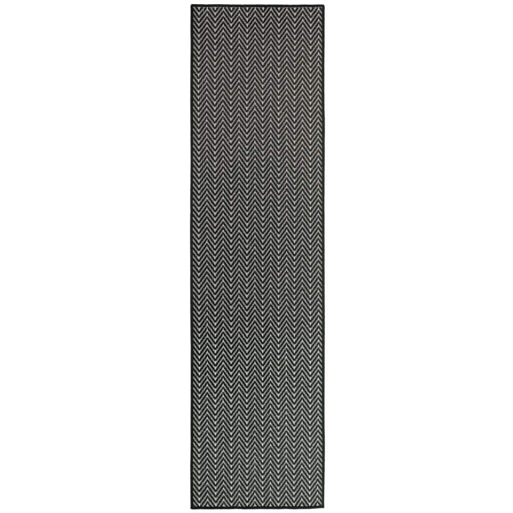 Black and White Geometric Synthetic Indoor/Outdoor Runner Rug