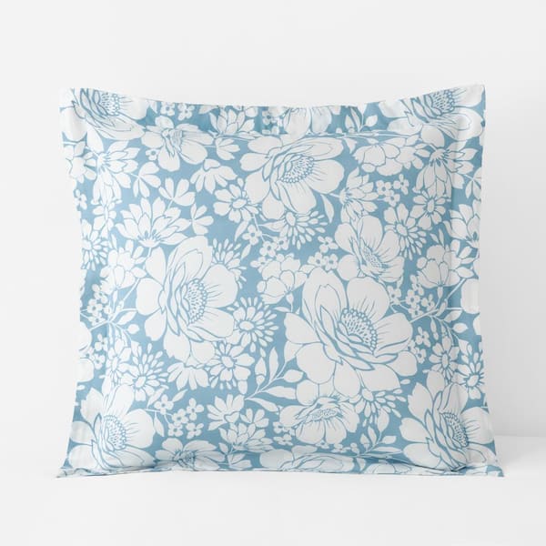 The Company Store Company Cotton Epic Bloom Smoke Blue Cotton Percale Euro Sham