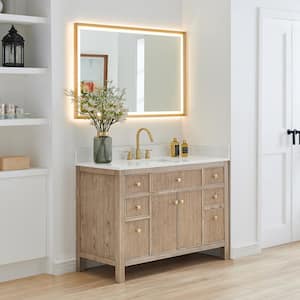 Cerrito 48" Single Sink Freestanding Nature Oak Bath Vanity with Grain White Engineered Stone Top Assembled and Mirror