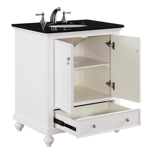 Unbranded 30 in. W x 21 in. D x 35 in. H Single Bath Vanity in Antique White with Black Granite Vanity Top and White Basin
