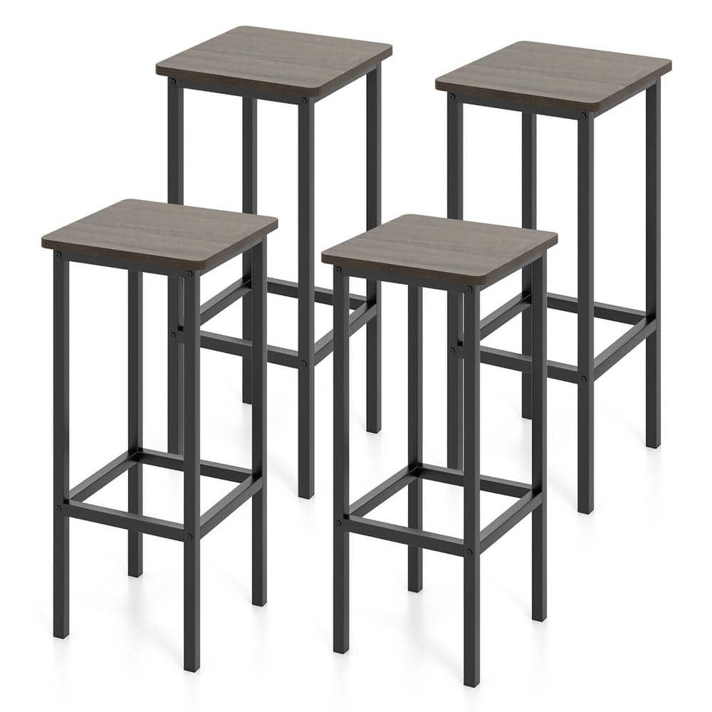 Gymax 26 in. Gray Engineered Wood Bar Stool Set w/Metal Frame Footrest ...