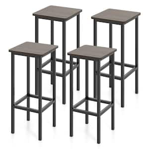 26 in. Gray Engineered Wood Bar Stool Set w/Metal Frame Footrest Backless Counter Height Stool 4PCS
