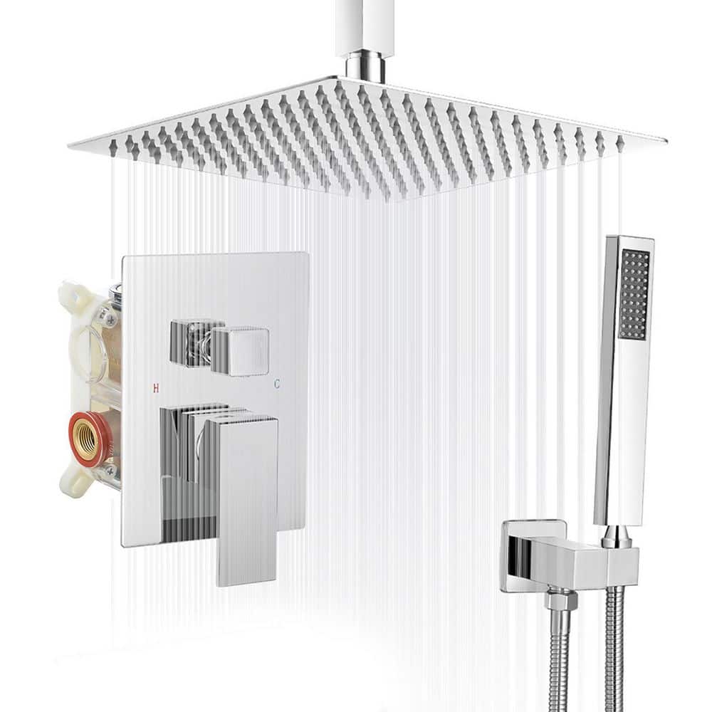 "Single-Handle 2-Spray Square High Pressure Shower Faucet with 16"" Ceiling Shower Head in Chrome (Valve Included)" price history on PriceWatchPro