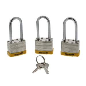 1-1/2 in. Laminated Steel Keyed Padlock with Long Shackle (3-Pack)