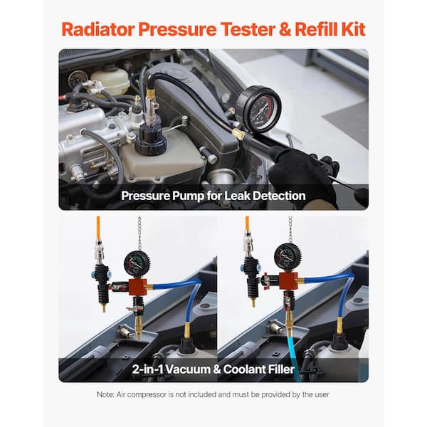 Coolant Pressure Tester Kit, 47Pcs Radiator Vacuum Refill Kit with 3 Metal Adapters, Pressure Pump & Universal Fit