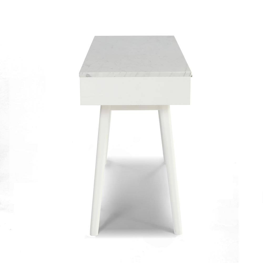 Bianco Viola 44" Italian Carrara White Marble Writing Desk with Drawers