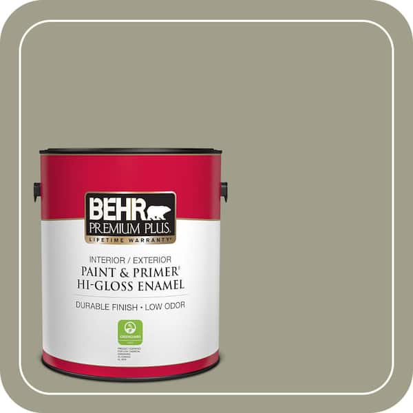 BEHR PREMIUM PLUS 1 gal. #BXC-82 Potting Moss Hi-Gloss Enamel Interior/Exterior Paint & Primer
