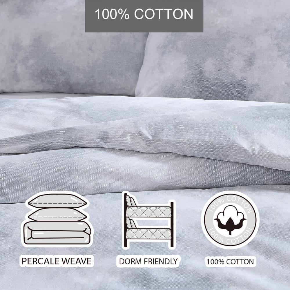 Gray and White Cotton Twin Duvet Cover Set