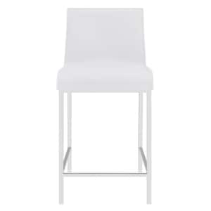 Charlie 24.02 in. White Low Back Metal Counter Stool with Faux Leather Seat Set of Two