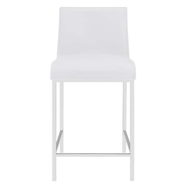 HomeRoots Charlie 24.02 in. White Low Back Metal Counter Stool with Faux Leather Seat Set of Two