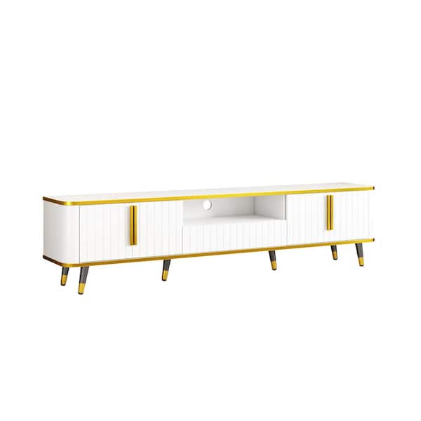Nestfair 78.8 in. White TV Stand Fits TVs up to 85 in. with Open Storage Shelf, Cabinets and Drawers
