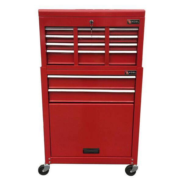 Unbranded 24 in. W x 13 in. D x 42.6 in. H 8-Drawer Tool Chest and Roller Cabinet Combination, Red