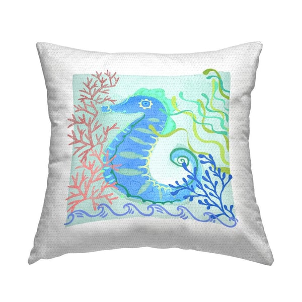 Stupell Industries Nautical Seahorse Water Wave Multi-Color Square Outdoor Throw Pillow