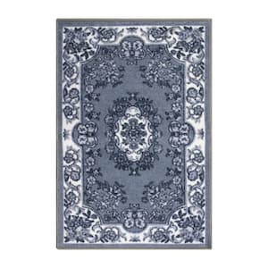 Seraphina Black/White 2 ft. x 3 ft. Traditional Floral Non-Slip Area Rug