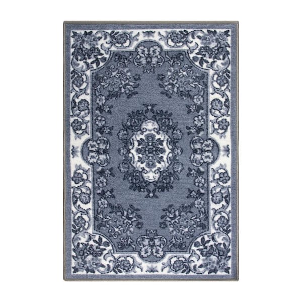 SUPERIOR Seraphina Black/White 2 ft. x 3 ft. Traditional Floral Non-Slip Area Rug