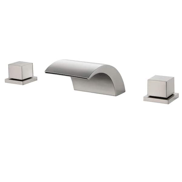 Zalerock Waterfall 8 in. Widespread Double Handles Bathroom Faucet in Brushed Nickel