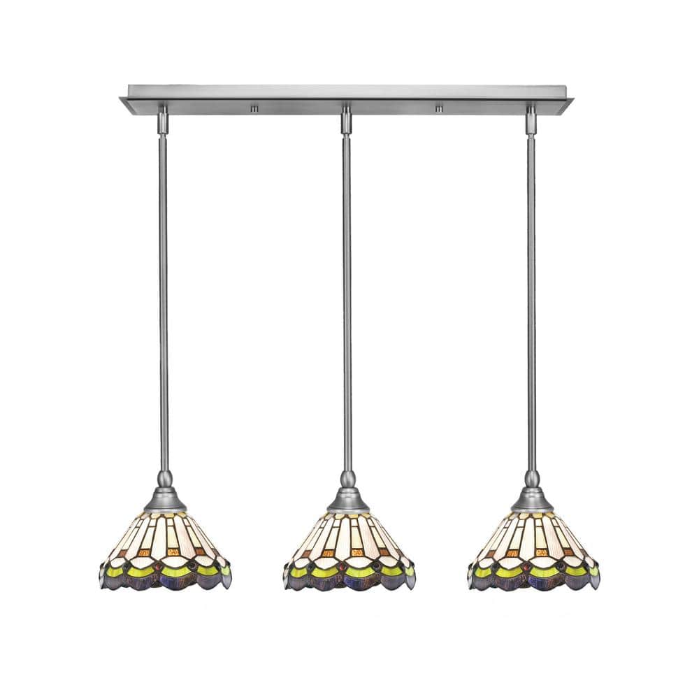 Livingston 100-Watt 3-Light Nickel Shaded Pendant Light with 7 in. Cyprus A
