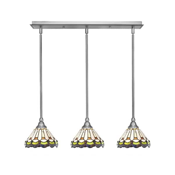 Livingston 100-Watt 3-Light Nickel Shaded Pendant Light with 7 in. Cyprus Art Glass Shades, No Bulbs