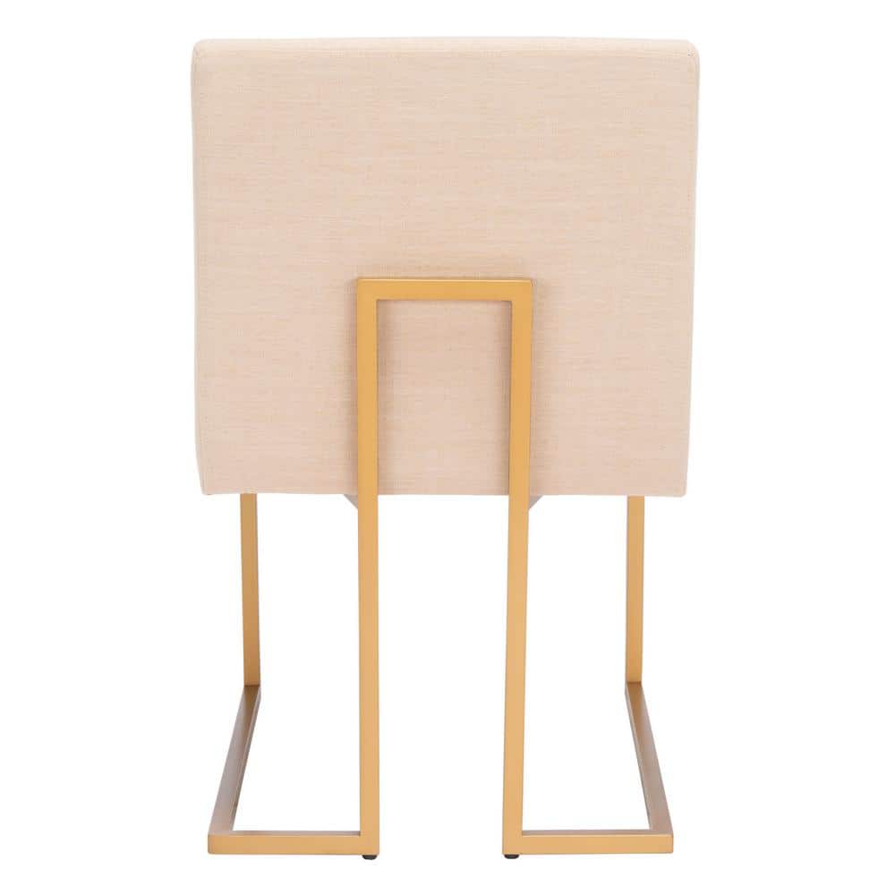 Modern Cosmopolitan Beige Linen & Gold Metal Parsons Side Chair Set