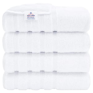Bath Towel Set, 4 Piece 100% Turkish Cotton Bath Towels, 27x54 inches Super Soft Towels for Bathroom, White